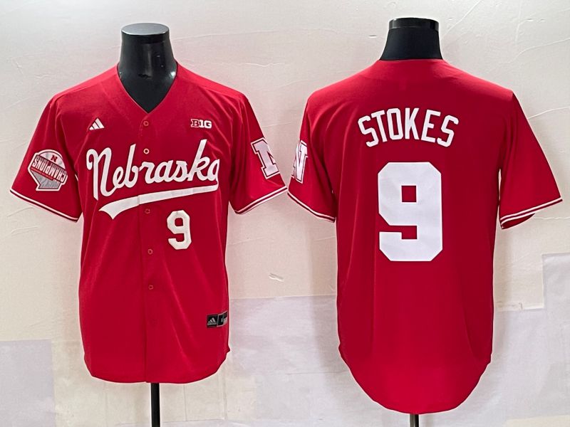 Men Nebraska Cornhuskers #9 Stokes Red 2025 Joint Name NCAA Jersey style 3